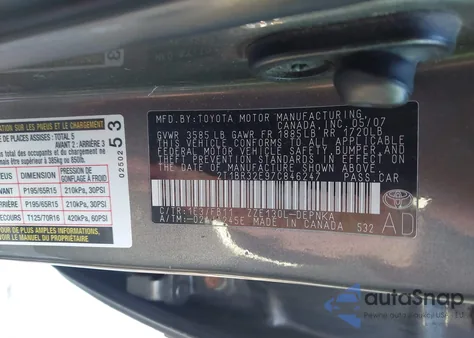 2007 Toyota Corolla Le z USA, uszkodzony, nr VIN 2T1BR32E97C846247